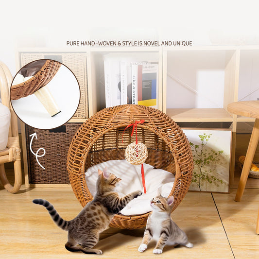 Midoora™ Rattan Cat Villa – 2 - in - 1 Climbing Frame & Cozy Bed for Cats - Midoora store