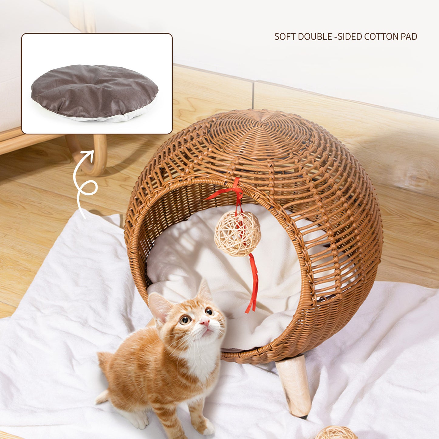 Midoora™ Rattan Cat Villa – 2 - in - 1 Climbing Frame & Cozy Bed for Cats - Midoora store